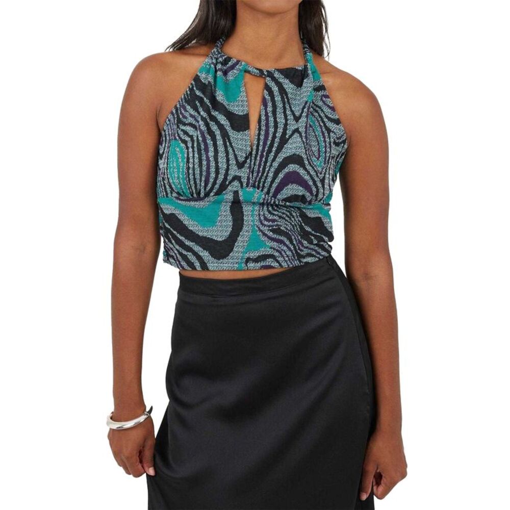 Brave Soul Womens/Ladies Abstract Jacquard Halter Top / Black/Green